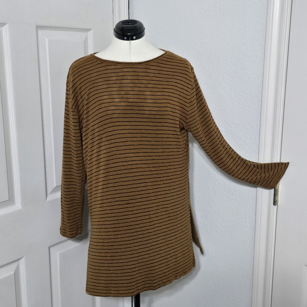 Old Navy Striped Brown Tunic Top Size Large Lagenlook Parisian Chic MInimalist